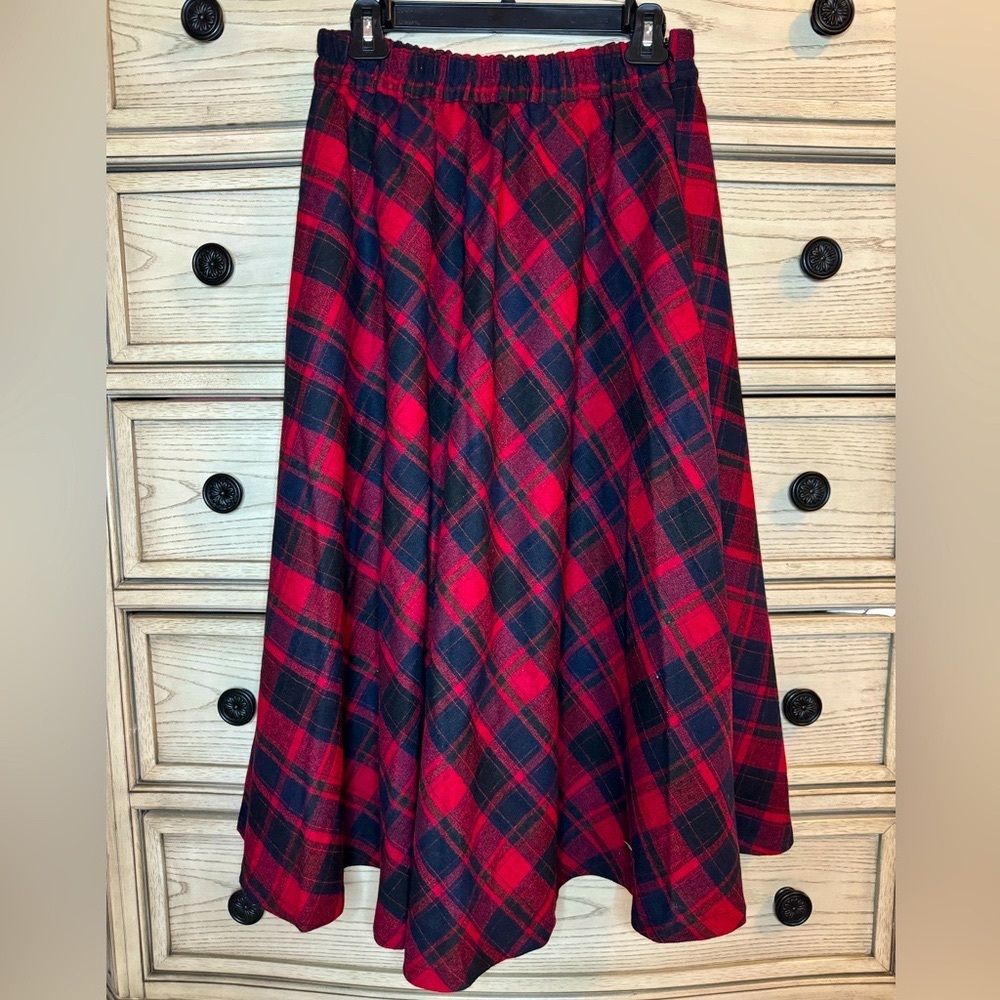 NWT! Plaid Winter Wool Blend Skirt -Red Plaid